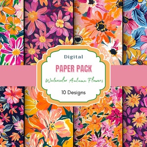 Aquarell Herbst Blumen Digitales Papier| Herbstlaub Muster | Blumenrauschen Digitale Papiere | Aquarellpapier Set | Florale Muster