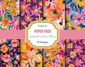 Watercolor Autumn Flowers Digital Paper| Fall Foliage Patterns | Rustle Of Flowers Digital Papers | Watercolor Paper Set | Floral Patterns
