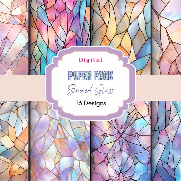 Stained Glass Digital Paper Pack | Commercial Use | Pastel Colors | Stained Glass Art| Colorful Background | Scrapbook Paper | Digital Paper