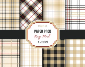 Beige kariertes Digitales Papier | Scrapbook Papier | Digitale Papiere | Karierter Hintergrund | Herbst Muster |  Tartan Texturen | Kaffee kariert