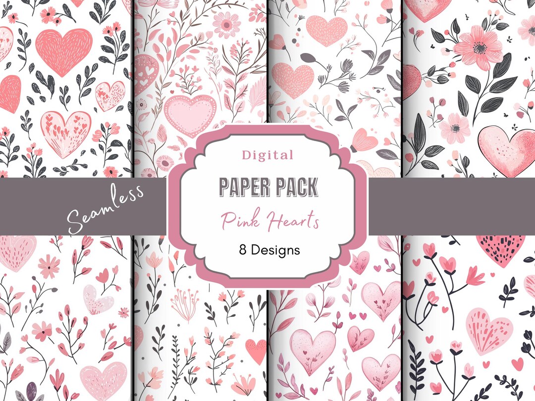 Pink Heart Digital Paper | Seamless Pattern for Scrapbooking ...
