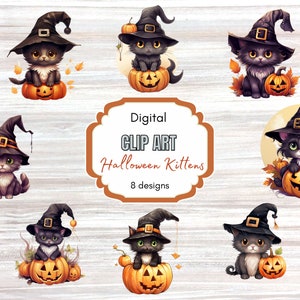 Halloween Clipart | Paper Crafts Scrapbooking | Witch Clip Art Png | Watercolor Clipart | Cat Clipart | Commercial Use | Cute Witch Clipart