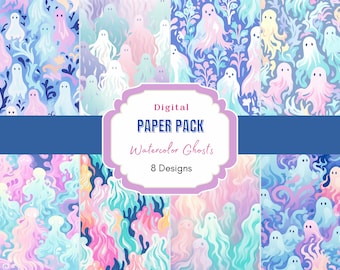Watercolor Ghosts digital paper pack | Halloween | Card Making | Digital Download | Digital Paper Craft | Commercial Use | Ghost Clipart
