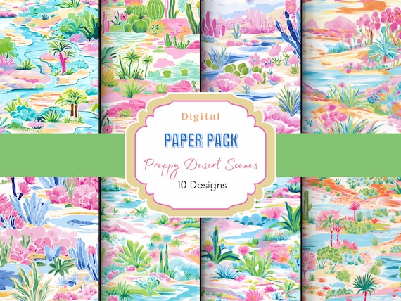 Preppy Western Scene Digital Paper | Seamless Pattern | Western Print | Preppy Style | Summer Pattern | Junk Journal | Scrapbooking Paper