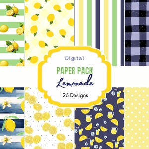 Papiers numériques citron | tranche de citron | Motif citron |  Papier numérique limonade | Utilisation commerciale | Paquet de papier limonade | Papier de scrapbooking
