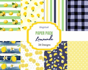 Lemon Digital Papers | Lemon Slice | Lemon Pattern |  Lemonade Digital Paper | Commercial Use | Lemonade Paper Pack | Scrapbook Paper
