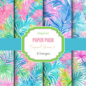 Tropische Blätter Digitales Papier | Palmenblätter | Bananenblatt | Aquarell Blätter | Tropischer Hintergrund | Muster | Sommer Muster