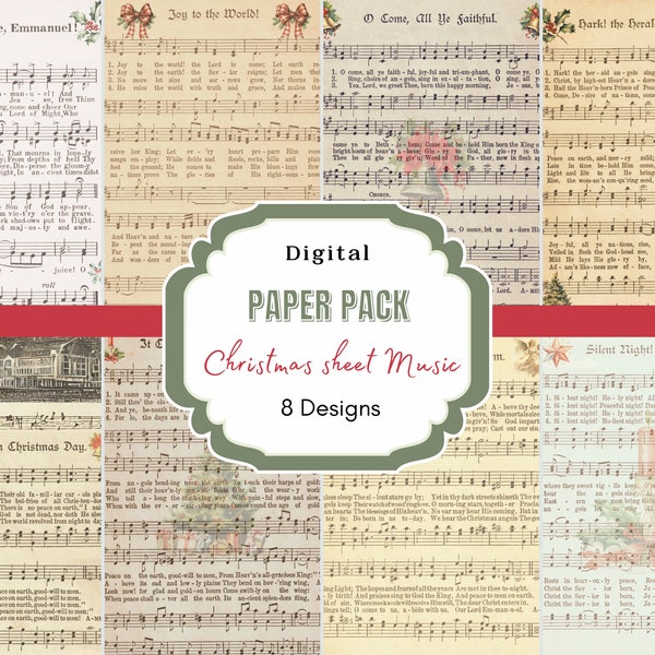 Christmas Sheet Music Digital Paper | Commercial Use | Sheet Music | Wall Art | Instant Download | Scrapbook Paper | Printable Paper