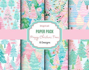 Digitalt papper för preppy jul | Akvarell julgran | Rosa julgran | Pastell jul | Skräpjournal | Scrapbooking