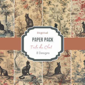Katze Toile digitales Papier | bunte Toile | nahtloses digitales Papier | Toile De Jouy Motive | Chinoiserie | Toile Muster | Junk Journal
