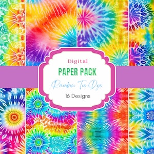 Rainbow Tie Dye Digital Paper Pack | Tie Dye | Rainbow | Commercial Use | Colorful Backgrounds | Textured Paper | Pattern background | Paper