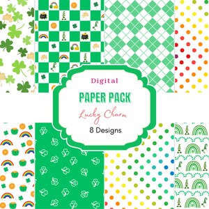 Lucky Charm Digital Papers | St. Patrick&#39;S Digital Paper | Digital Design | St Patrick&#39;S Day Patterns | Pot of Gold| Rainbow | Junk Journal