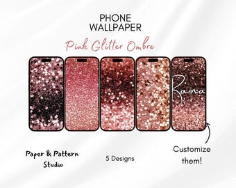 Pink Glitter Ombre Phone Wallpaper, Trendy Digital Download, Sparkling Aesthetic Background for iPhone & Android
