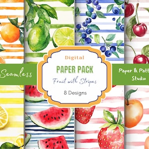 Obst Streifen nahtlose, digitales Papier, bunte Obst-Muster für Scrapbooking, Instant Download, Bastelbedarf