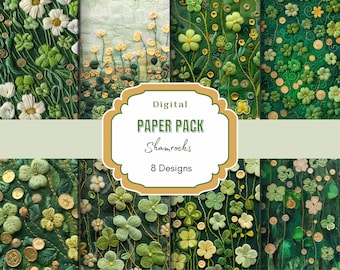 Felt Shamrock Digital Paper |Green Paper | St. Patrick'S Day | Irish Digital Pattern | Four Leaf Clover | St Patricks Day Digital Paper