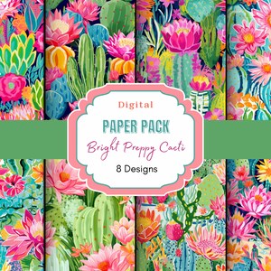 Papel digital con diseño de cactus, diseño de cactus, papel para álbumes de recortes, estampado de verano, estampado preppy, diario basura
