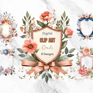 Watercolor Crests Clipart - Floral Frames - Wedding Invitation - Wedding Crests -Perfect for Invitations