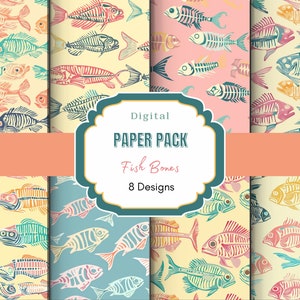 Papel Digital Hueso de Pescado / Patrón de Pescado / Pez Esqueleto / Bajo el patrón del mar/ patrones para papá / patrones para hombres / papel scrapbooking