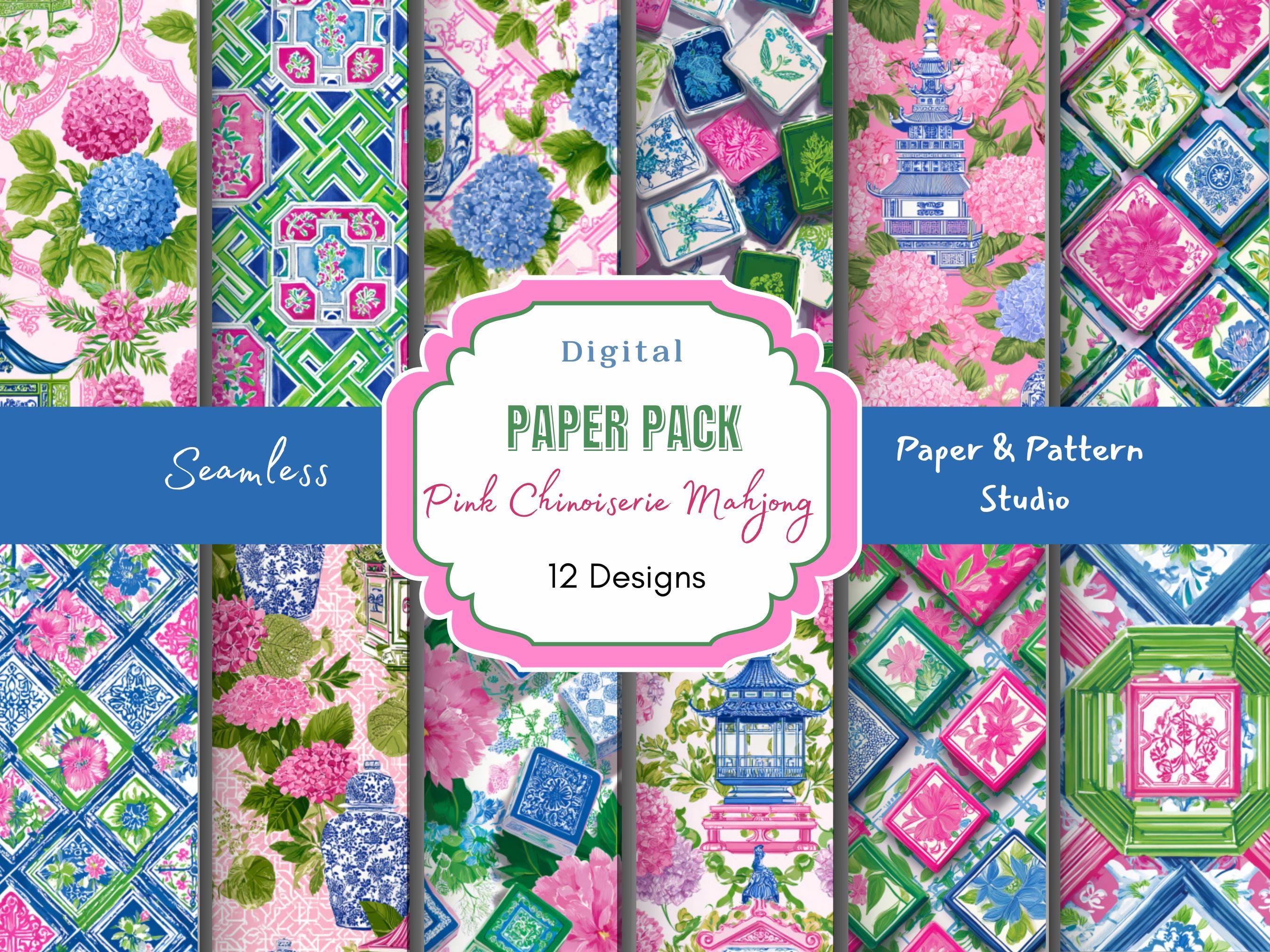 Mahjong Pattern Paper Mahjong Digital Paper Pack | Pink Chinoiserie Seamless Patterns ...