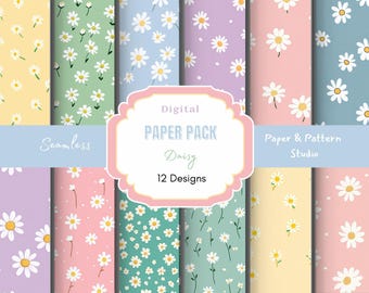 Pastel Daisy Digital Paper – Seamless Floral Patterns – Spring Scrapbook Paper – Cottagecore Flower Backgrounds