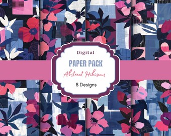 Abstract Hibiscus Digital Paper Floral Scrapbook Paper | Hibiscus Clipart | Hibiscus Pattern |Tropical Flowers | Tropical | Vintage Pattern