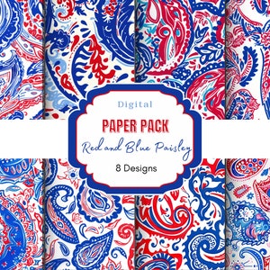 Red and Blue Paisley Digital Journal Paper | Paisley Pattern | Paisley Graphics | Instant Download | Scrapbooking Paper | Commercial Use