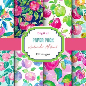 Papel digital Apple aquarela formal | Padrões de maçã | Projetos de colheita | Padrões formais | Padrão de cores brilhantes | Padrão aquarela