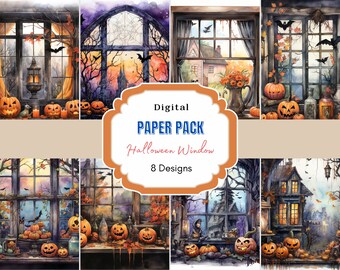 Halloween Digital Papier | Geisterhaus | Halloween Fenster Clipart | Gruselige Art Clipart | Digitaler Download | Boo Tapete | Goth-Horror