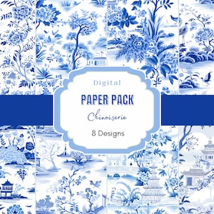 Chinoiserie Digital Paper | Commercial Use | Asian Art | Asian Pattern | Junk Journal | Blue China Pattern | French Pattern | Oriental Paper