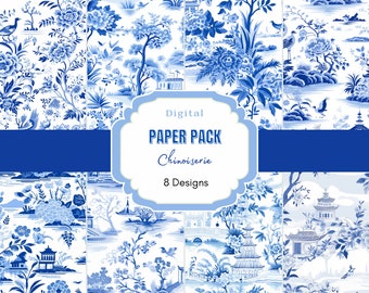 Chinoiserie Digital Paper | Commercial Use | Asian Art | Asian Pattern | Junk Journal | Blue China Pattern | French Pattern | Oriental Paper