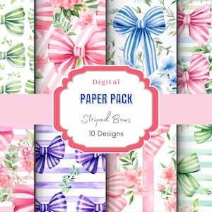 Striped Bow Coquette Digital Paper | Pink Bow | Coquette Bow | Grandmillenial Pink | Bow Aesthetic |Girly Preppy Pattern | junk journal