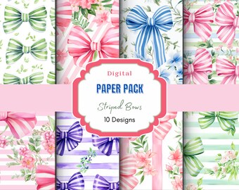 Striped Bow Coquette Digital Paper | Pink Bow | Coquette Bow | Grandmillenial Pink | Bow Aesthetic |Girly Preppy Pattern | junk journal