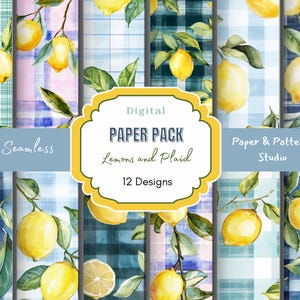 Plaid Zitronen Nahtlose digitale Muster, Zitronen Print Hintergründe, Bastelbedarf für Scrapbooking und Design, Plaid-Muster
