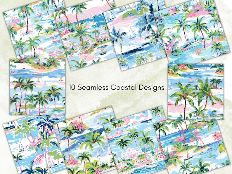 Preppy Palm Beach Digital Paper | Under the Sea | Beach Seamless ...