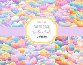Rainbows  Clouds Digital Paper | Cute Clouds Digital Paper | Cloud 9 Party Invite | Rainbow Background | Rainbow Pattern| Clouds background