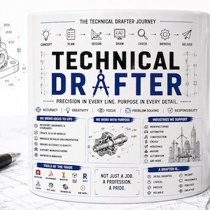 Teknisk ritarmugg, CAD-designergåva, ritarekaffemugg, present till ingenjörsritning, AutoCAD-present, mekanisk designermugg, ingenjörspresent