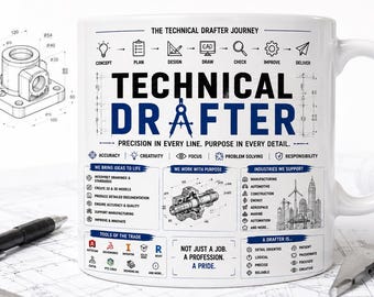 Technical Drafter Mug, CAD Designer Gift, Draftsman Coffee Mug, Engineering Drawing Gift, AutoCAD Gift,Mechanical Designer Mug,Engineer Gift