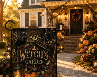 Halloween Garden Flag, Witch's Garden Flag, Outdoor Halloween Decorations, Spooky Porch Decor, Fast U.S. Shipping