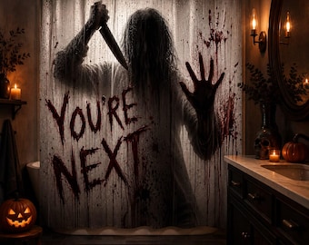 Halloween Shower Curtain, Horror Bathroom Decor, Scary Shower Curtain, Haunted House Decor, Bloody Knife Curtain, Gothic Bath