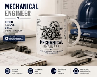 Mechanical Engineer Mug, Mechanical Engineering Gift, Gear System Coffee Mug,Engineer Gift, Machine Design Mug, CAD Engineer Gift, STEM Gift