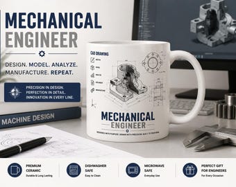 Mechanical Engineer Mug, CAD Drawing Coffee Mug, Mechanical Engineering Gift, Engineer Gift, CAD Designer Mug, Machine Design Gift,STEM Gift