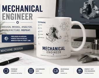 Mechanical Engineer Mug, CAD Drawing Coffee Mug, Mechanical Engineering Gift, Engineer Gift, CAD Designer Mug, Machine Design Gift,STEM Gift