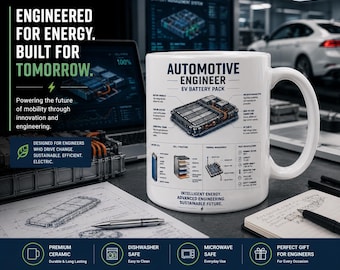 Automotive Engineer Mug, EV Battery Coffee Mug, Electric Vehicle Engineering Gift, Battery Engineer Mug, EV Engineer Gift, STEM Gift