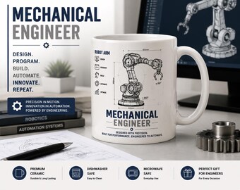 Mechanical Engineer Mug, Robotics Engineer Gift, Robot Arm Coffee Mug, Automation Engineer Gift, Engineering Mug,STEM Gift, Industrial Robot
