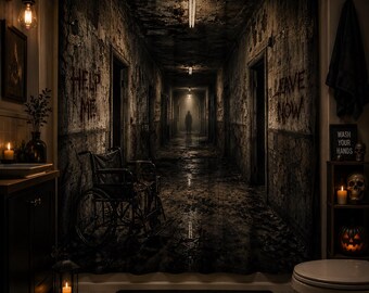 Halloween Shower Curtain, Horror Bathroom Decor, Haunted Asylum Shower Curtain, Scary Bathroom Curtain, Gothic Halloween Decor