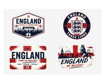 England World Cup 2026 Sticker Pack | 4 Three Lions Football Fan Vinyl Stickers Waterproof Decals for Laptop, Car & Bottle Fast USA Shipping