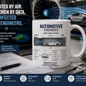 Bilingenjörsmugg, kaffemugg för vindtunnel, present till aerodynamikingenjör, CFD-teknikmugg, present till bilteknik, STEM-present