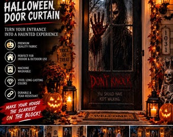 Scary Halloween Door Curtain, Horror Door Decor, Creepy Man Halloween Porch Decoration, Haunted House Entryway, Dont Knock Decor