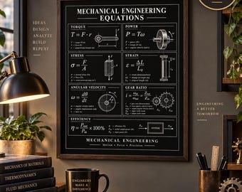 Mechanical Engineering Equations Poster, Engineering Formulas Digital Wall Art, Mechanical Engineer Printable