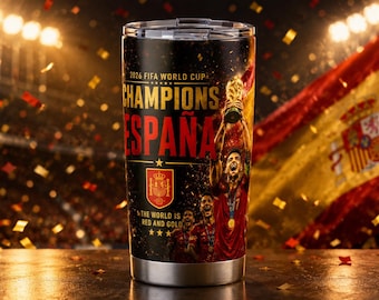 Spain 2026 World Champions Tumbler, España Football Cup Winner 20oz Travel Mug, Spanish Soccer Fan Gift, Red Gold Team Cup